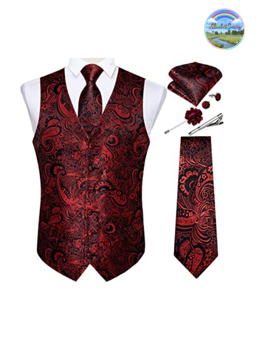 Mens Silk Paisley Vest and Tie Set Formal Waistcoat Tuxedo Wedding